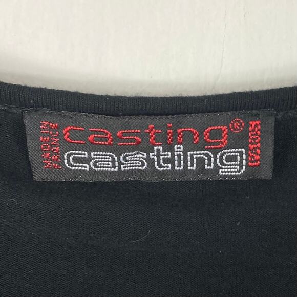 Vintage CASTING Paris Top~M~L FRANCE Y2K Black Bell-Flare-Sl Sheer-Panel Crochet - Picture 3 of 7